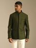 olive green pintucked bandhgala jacket with pockets