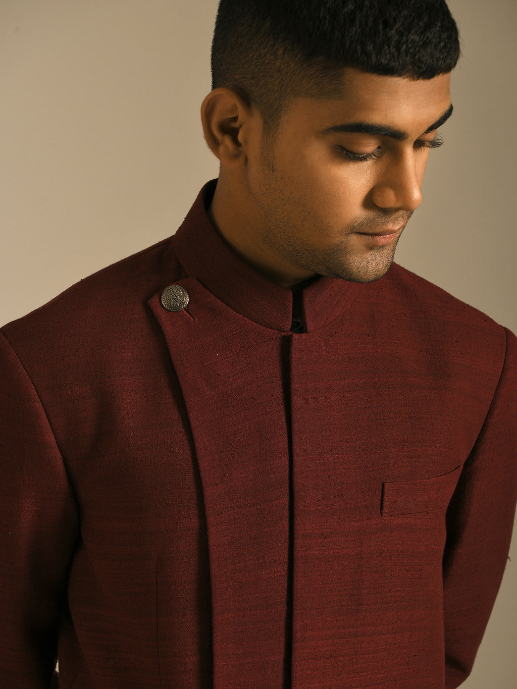 burgundy wine maroon indo-western in pure silk