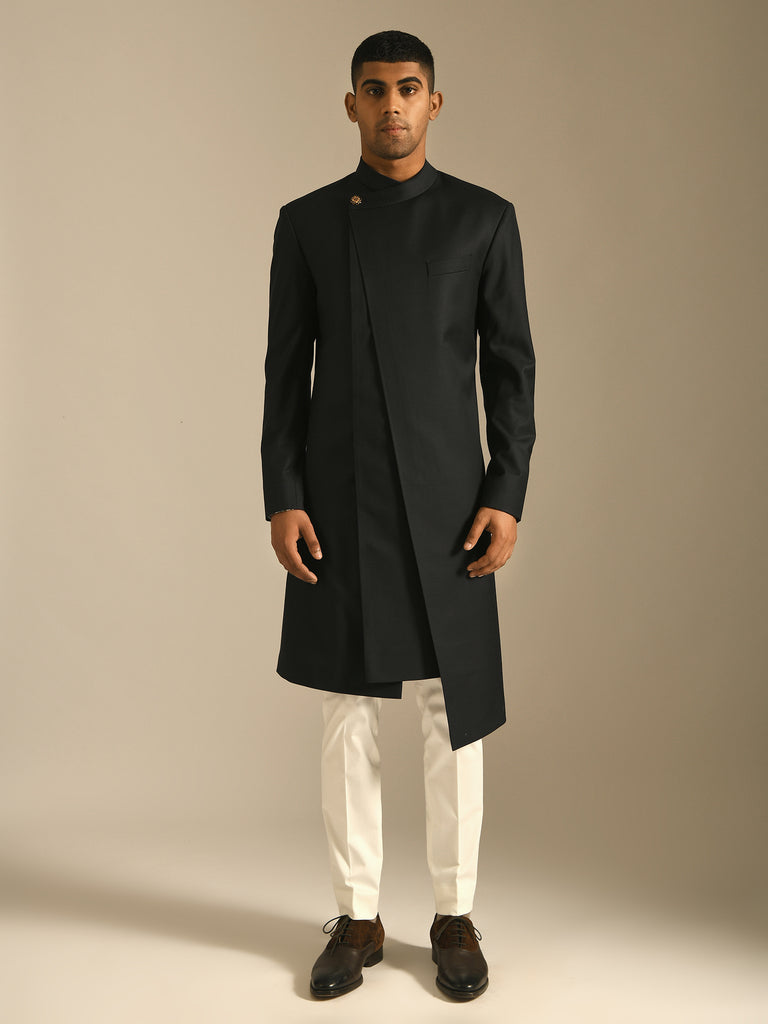Black designer sherwani in silk