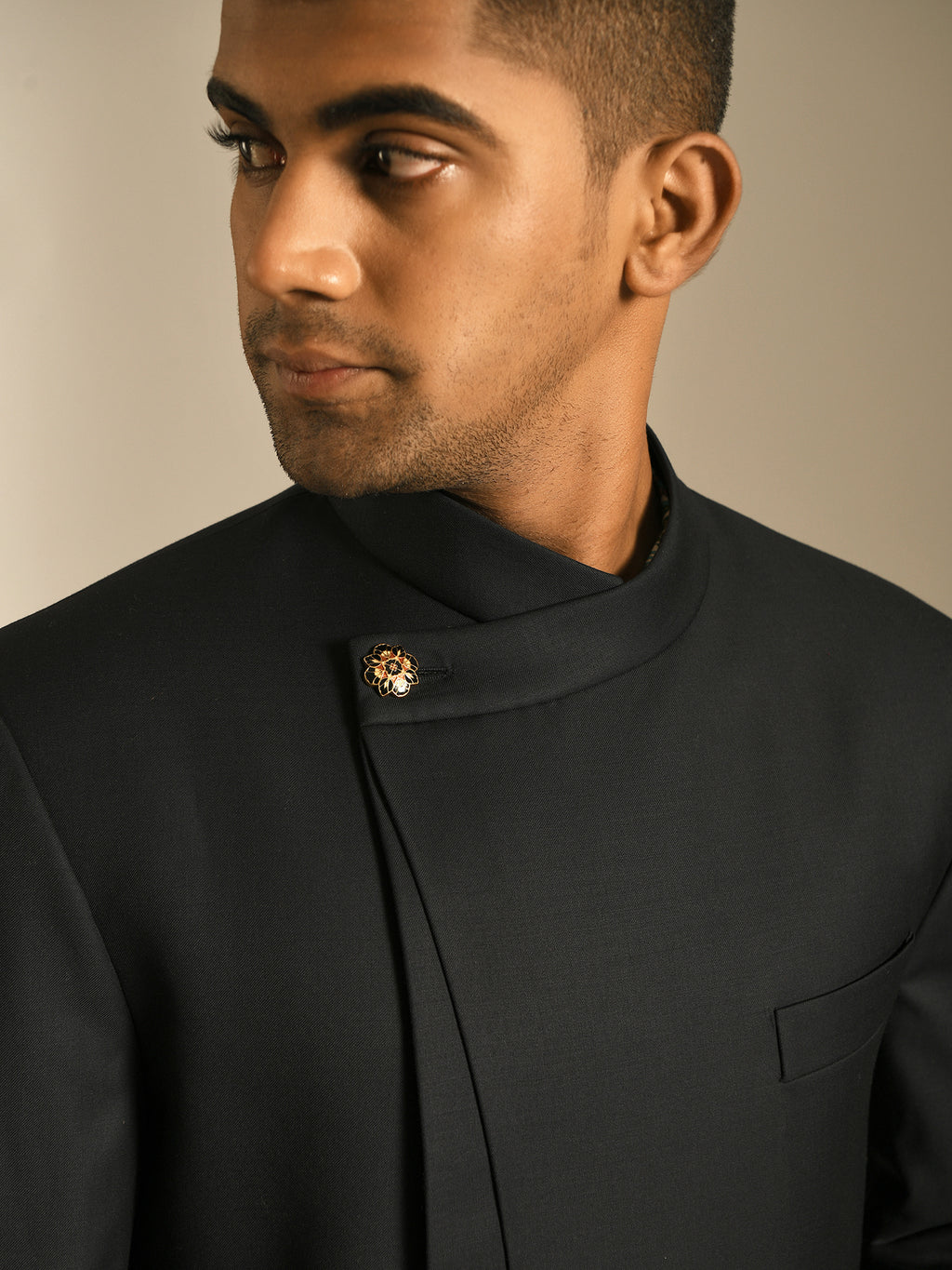 Black designer sherwani in silk