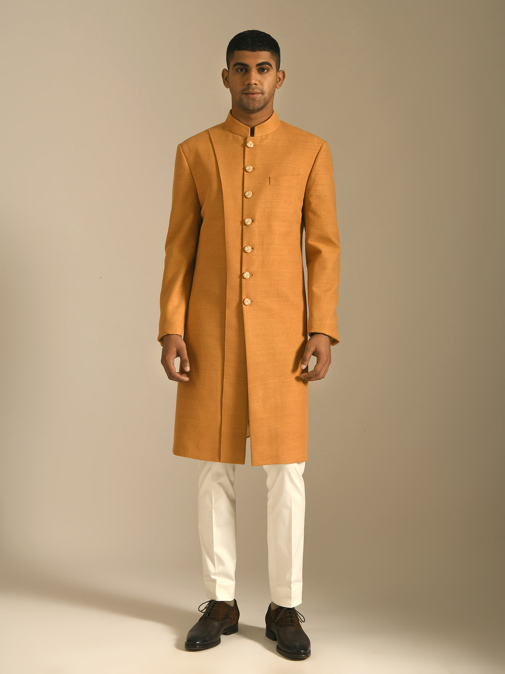 Mustard Yellow Silk sherwani