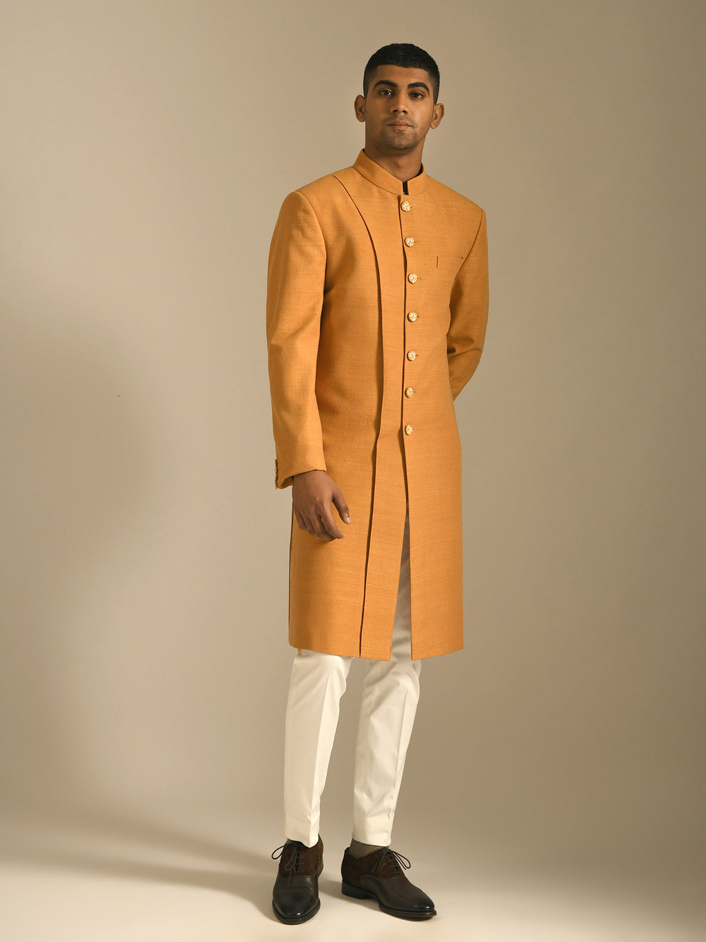 Mustard Yellow Silk sherwani