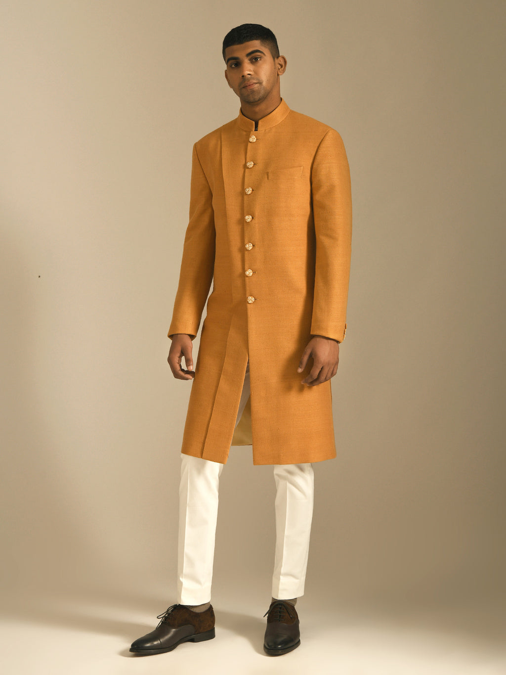 Mustard Yellow Silk sherwani