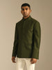 olive green pintucked bandhgala jacket with pockets