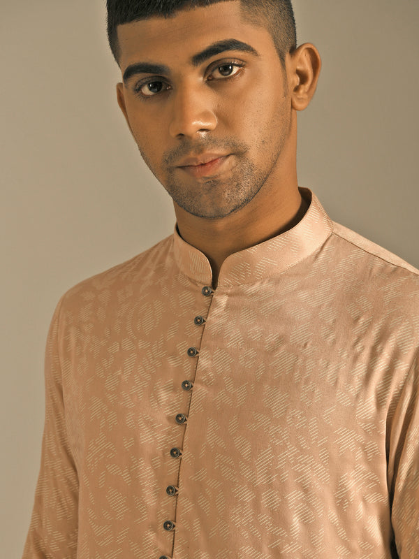 Dust Pink side draped kurta set in cotton satin