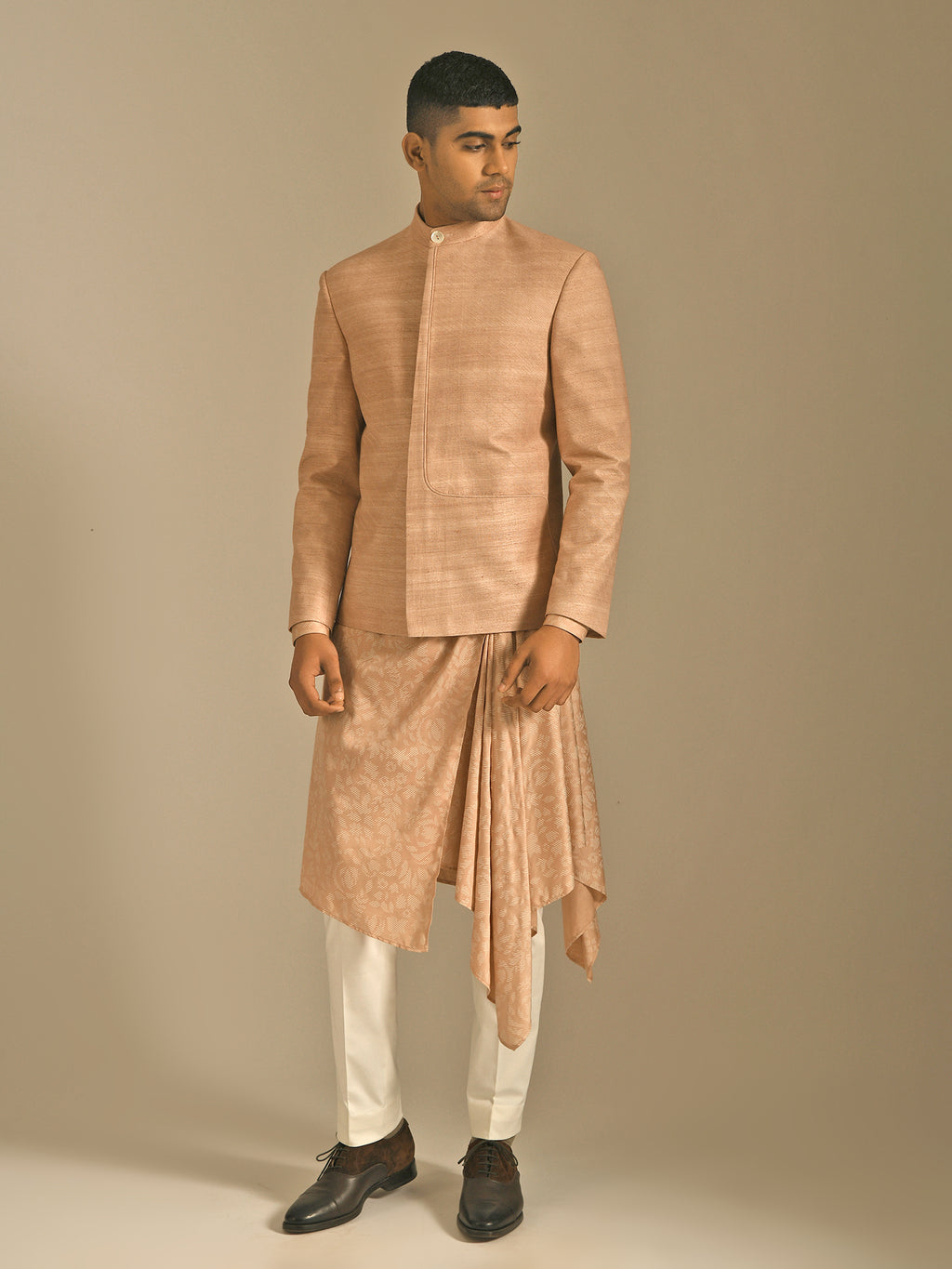 Dust Pink Silk Bandhgala