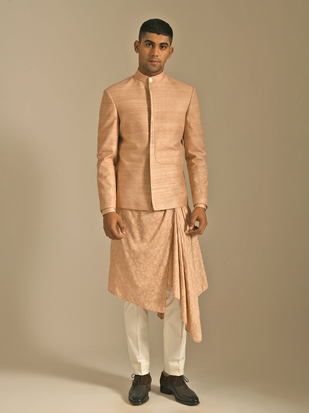 Dust Pink Silk Bandhgala