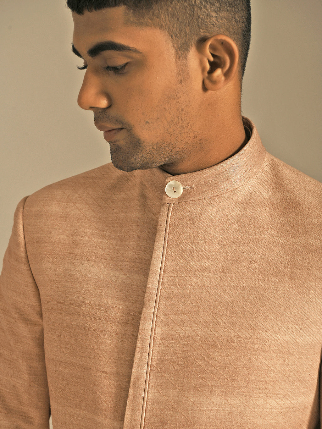Dust Pink Silk Bandhgala