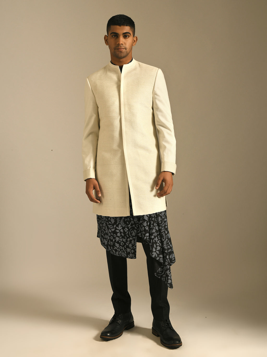 Ivory white pintucked sherwani