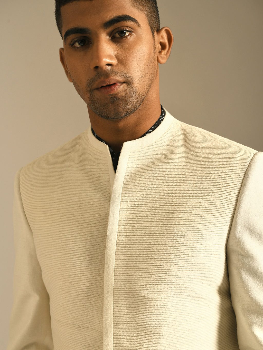 Ivory white pintucked sherwani