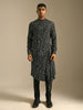 Black printed side draped kurta set in Cotton satin