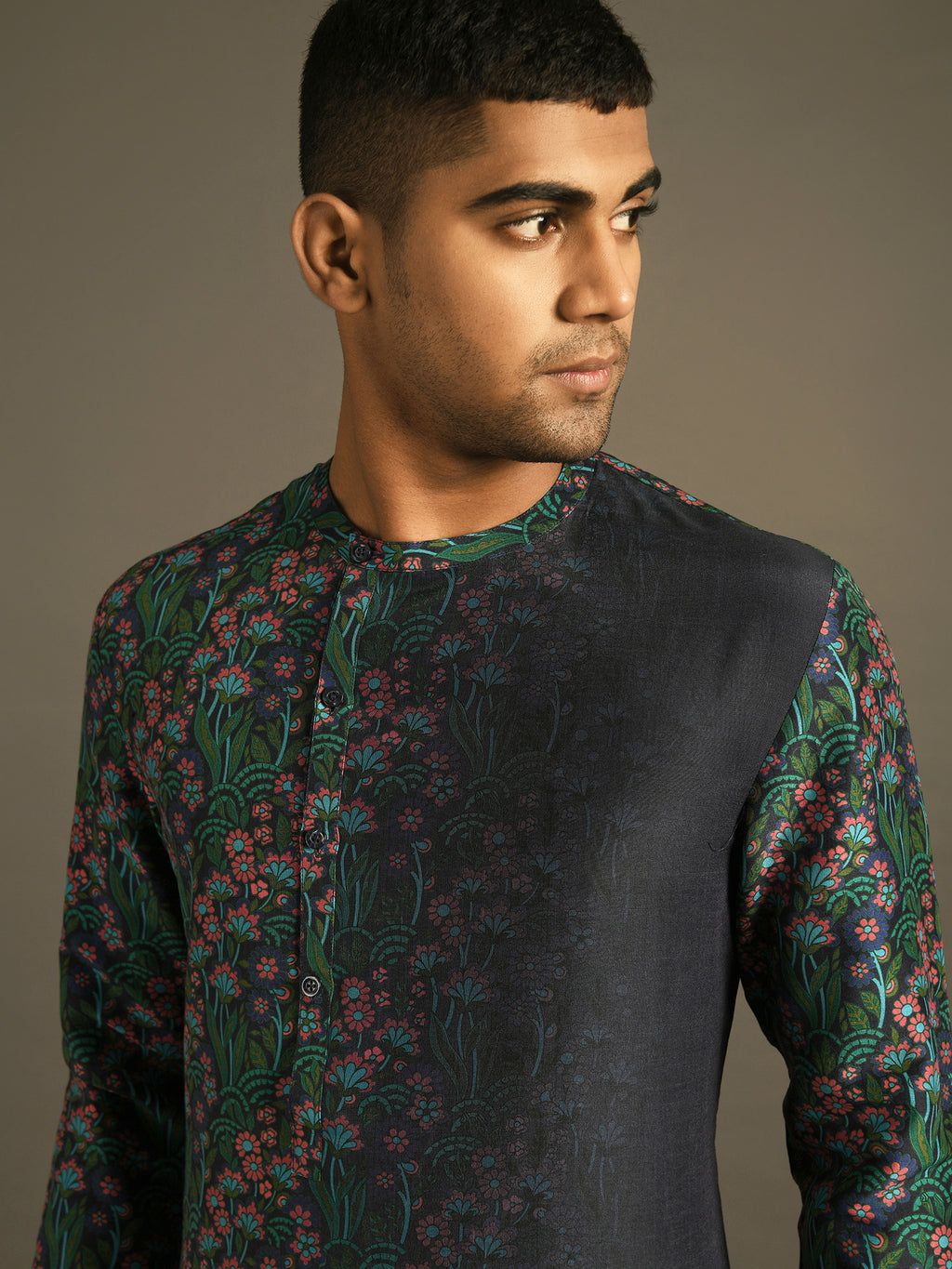 Green and Indigo blue printed dip dyed kurta set