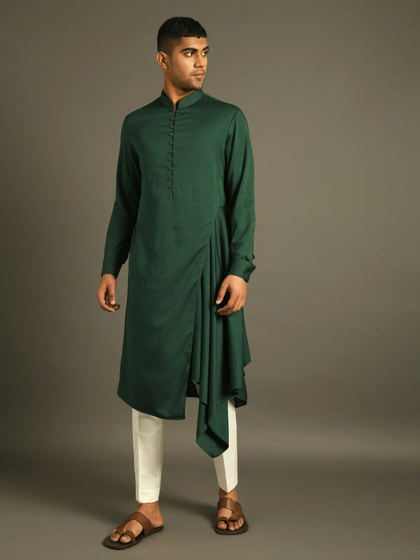 Dark Green side draped kurta set