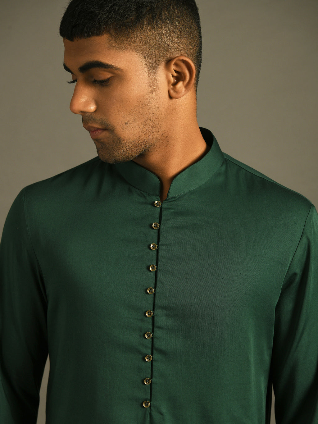 Dark Green side draped kurta set