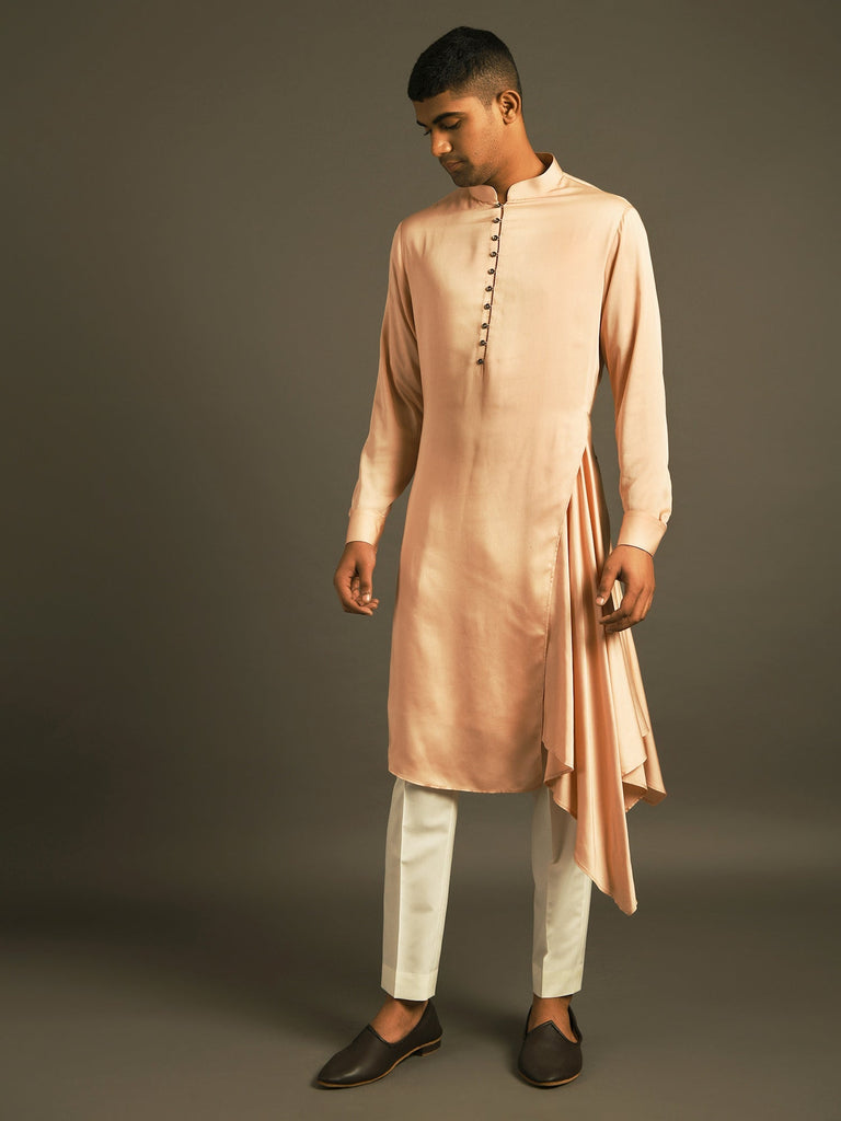 Light dust pink draped kurta pant set