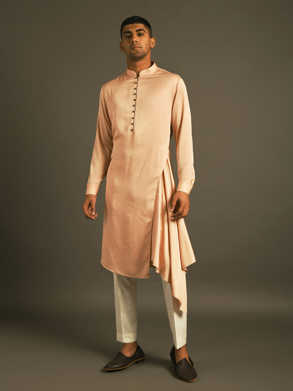 Light dust pink draped kurta pant set