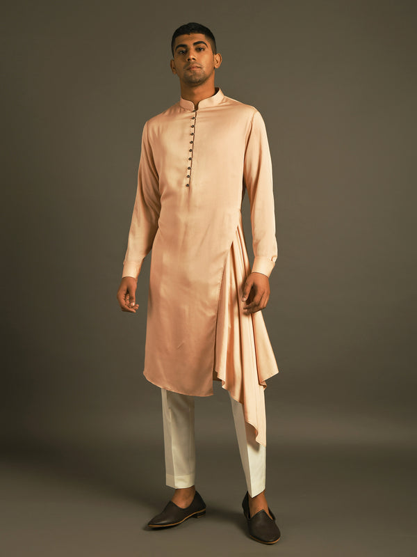 Light dust pink draped kurta pant set
