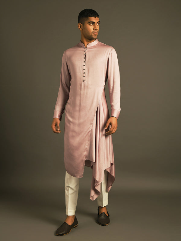 Light purple draped designer kurta in cotton