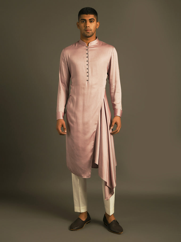 Light purple draped designer kurta in cotton