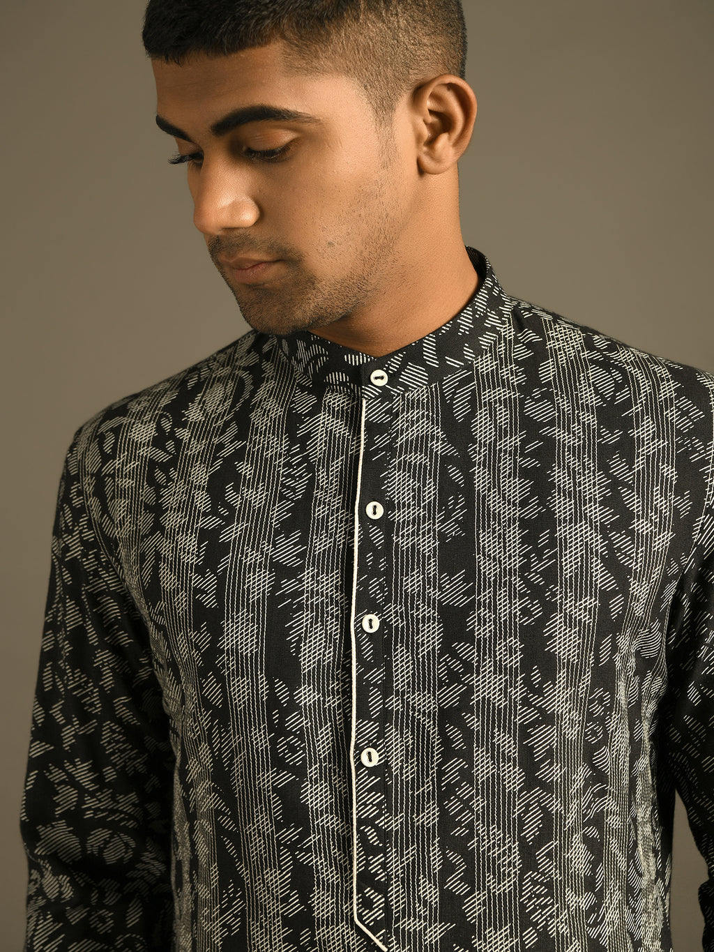 Black printed textured kurta set