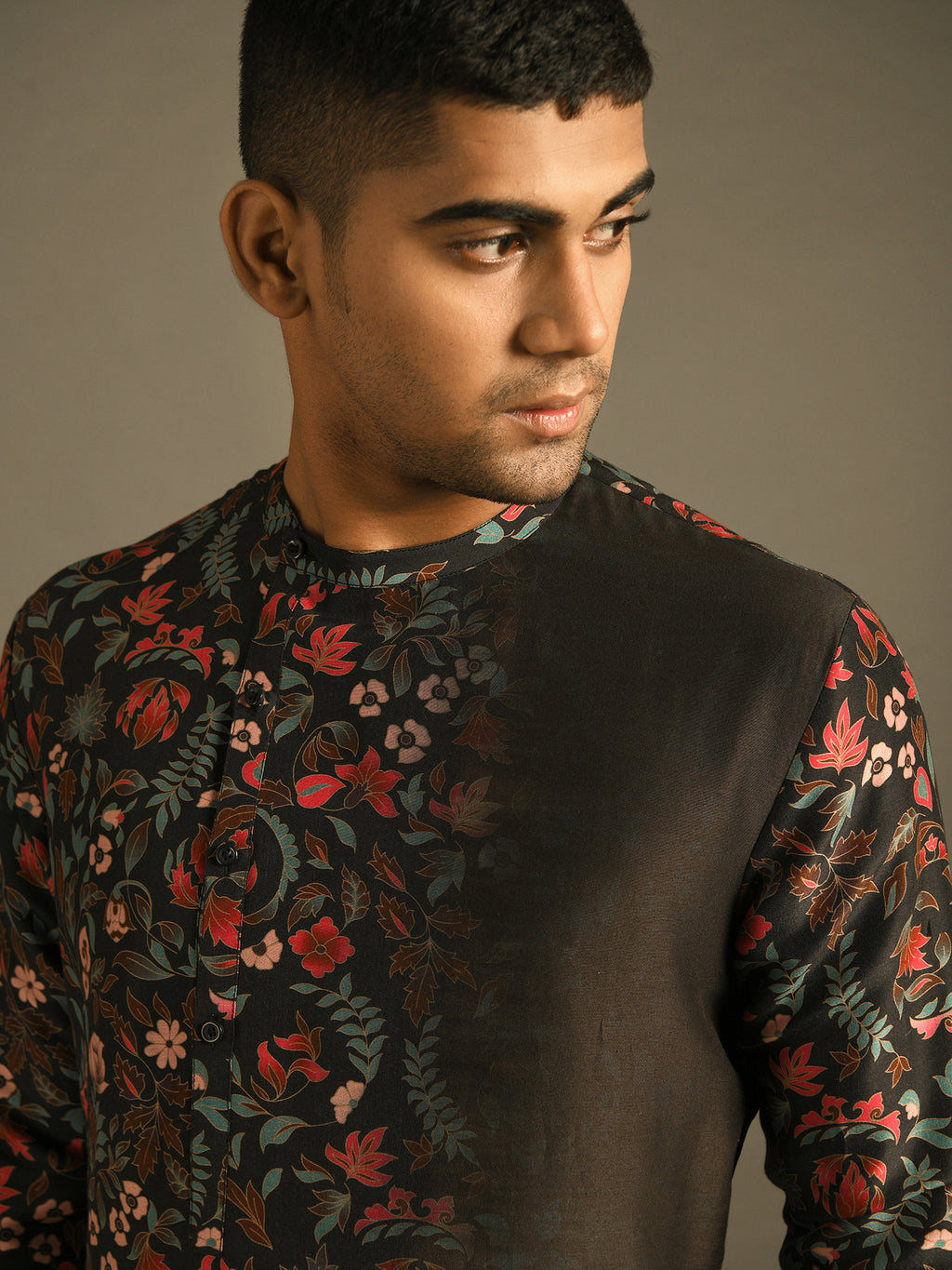 Black printed dip dyed cotton chanderi kurta set
