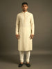 Cream hand embroidered kurta set in cotton silk chanderi