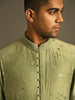 Green hand embroidered kurta set in cotton silk chanderi