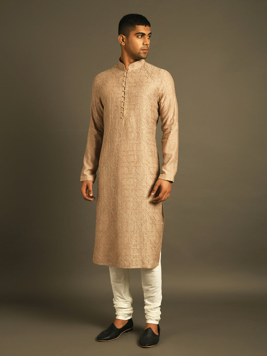 Beige Hand Embroidered Kurta perfect for summer weddings