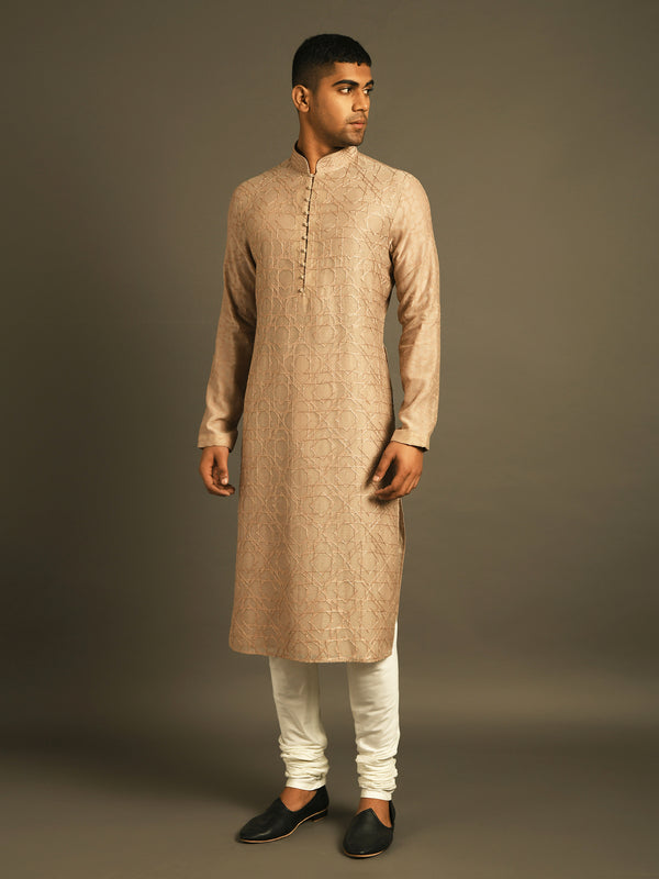Beige Hand Embroidered Kurta perfect for summer weddings
