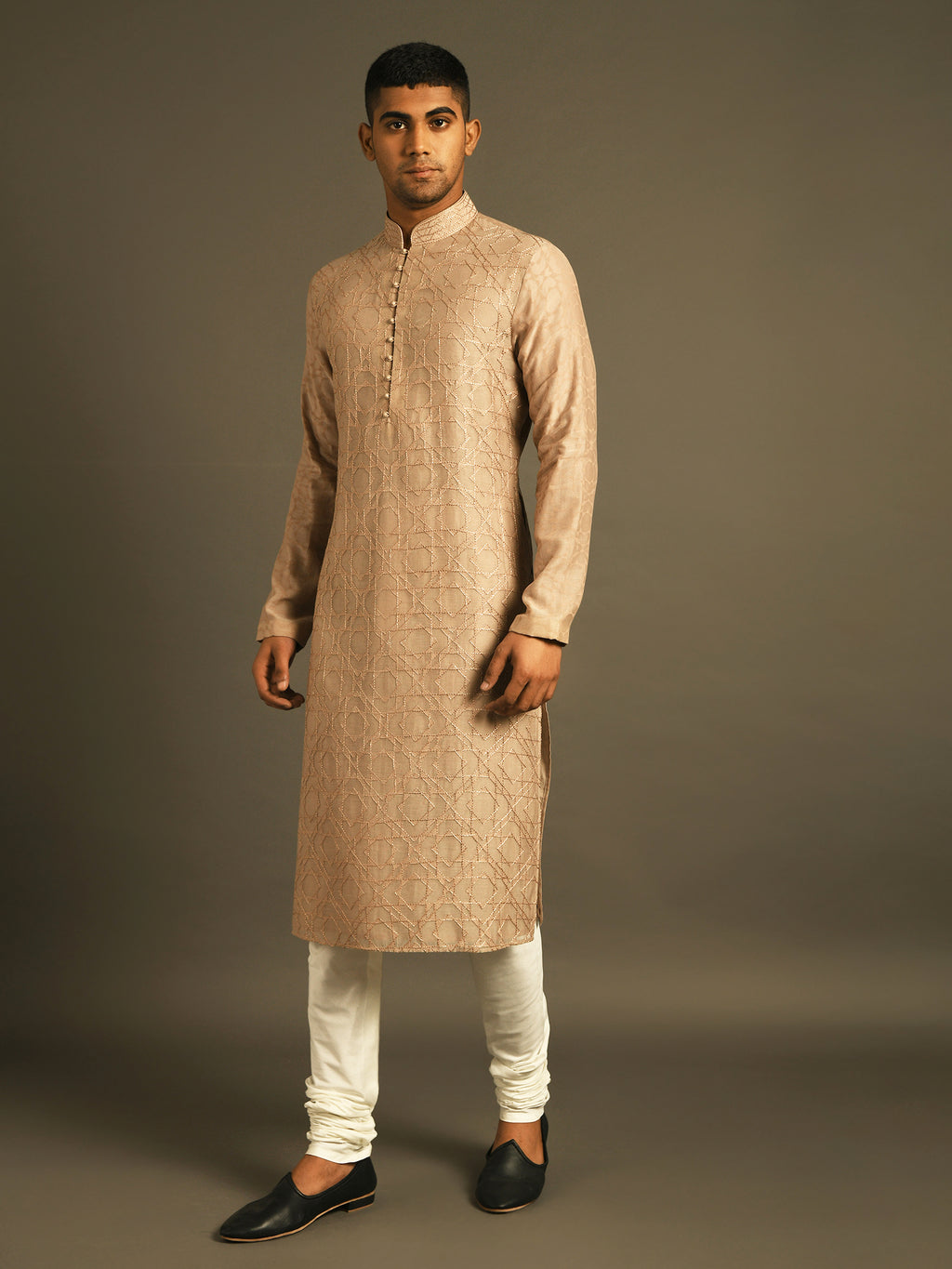 Beige Hand Embroidered Kurta perfect for summer weddings