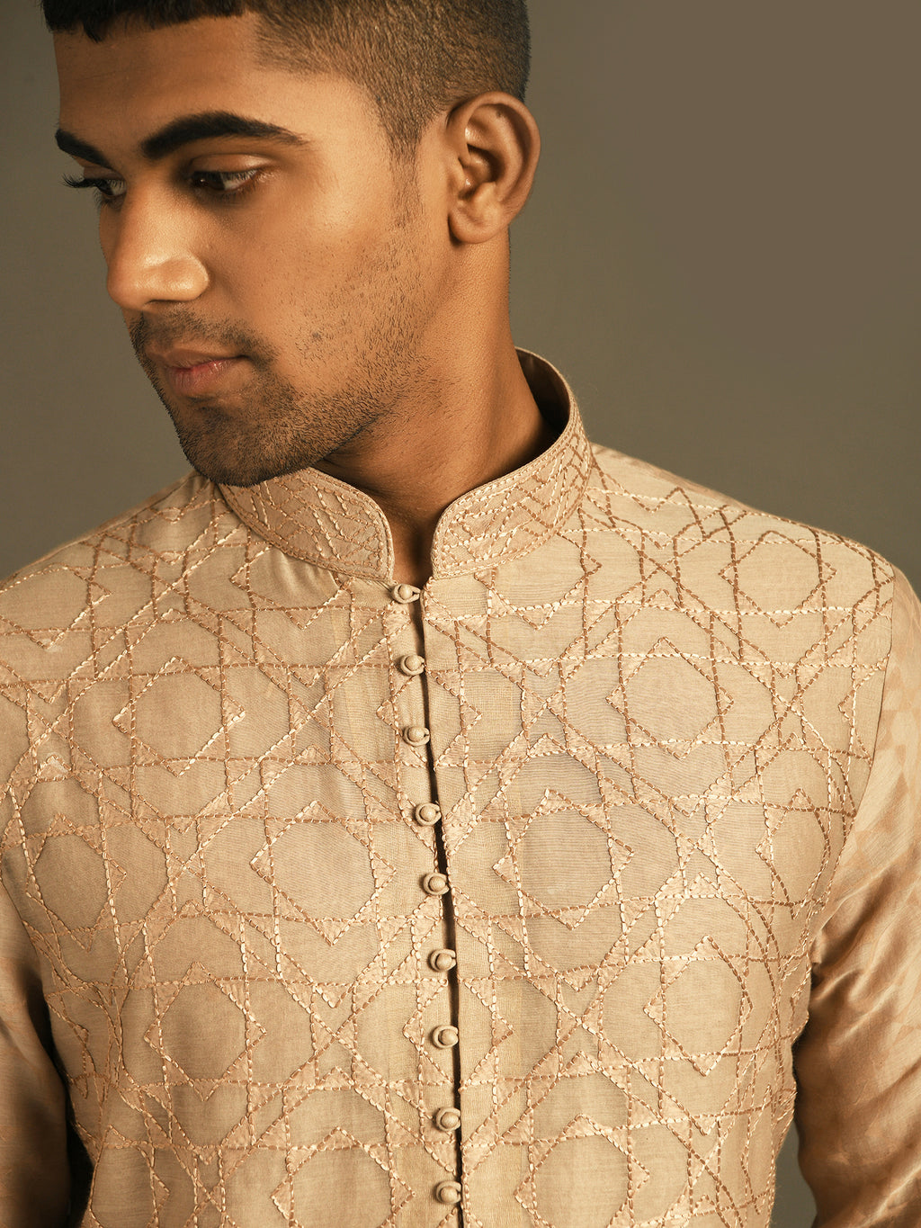 Beige Hand Embroidered Kurta perfect for summer weddings