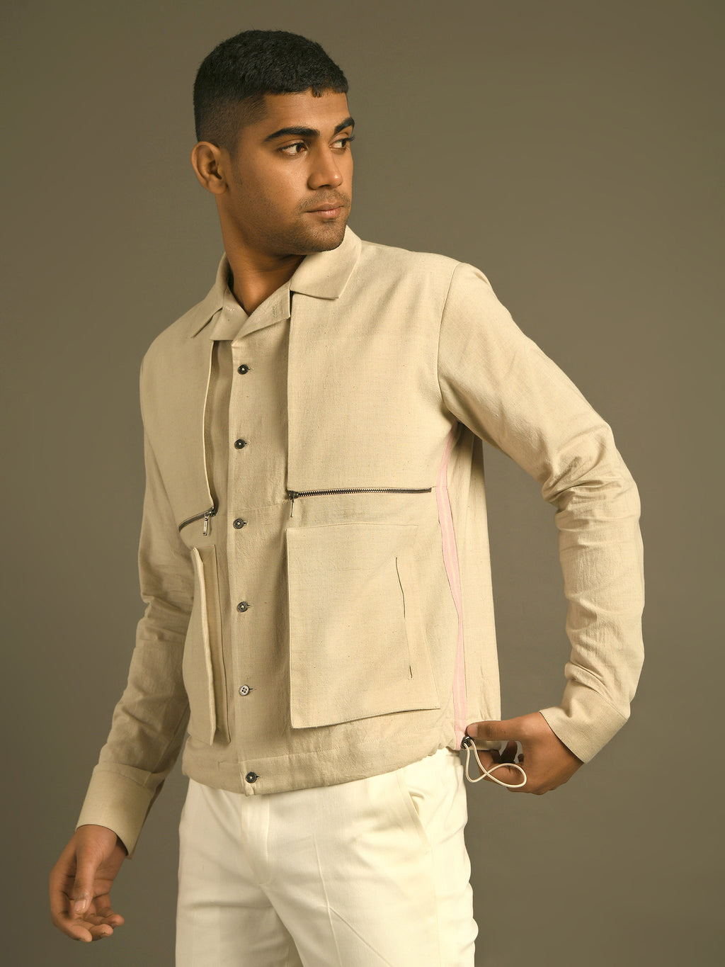 beige cool handloom cotton jacket shirt