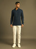 navy blue side zipper lapel kurta shirt in Indian handloom cotton