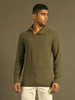 olive green side zipper opening shirt in Indian Handloom cotton