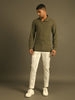 olive green side zipper opening shirt in Indian Handloom cotton