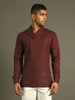 burguny wine zipper lapel kurta shirt in handloom cotton