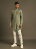 green Zipper casual semi formal short kurta with chest pocket