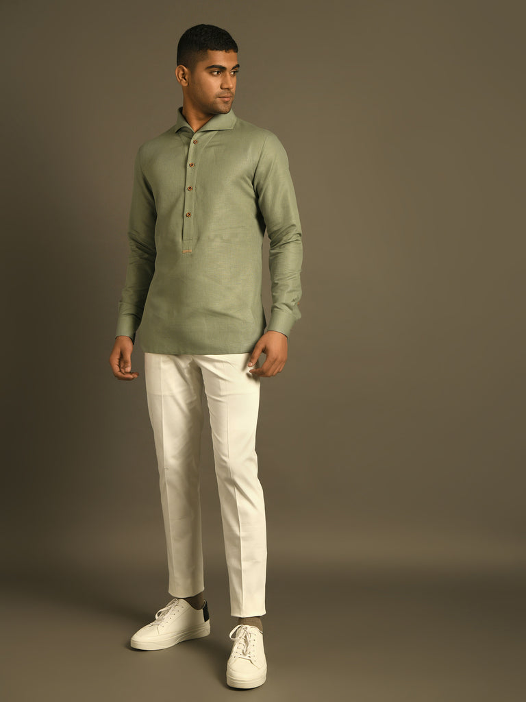 light pista green casual semi-formal shirt with seamless collar and buttons