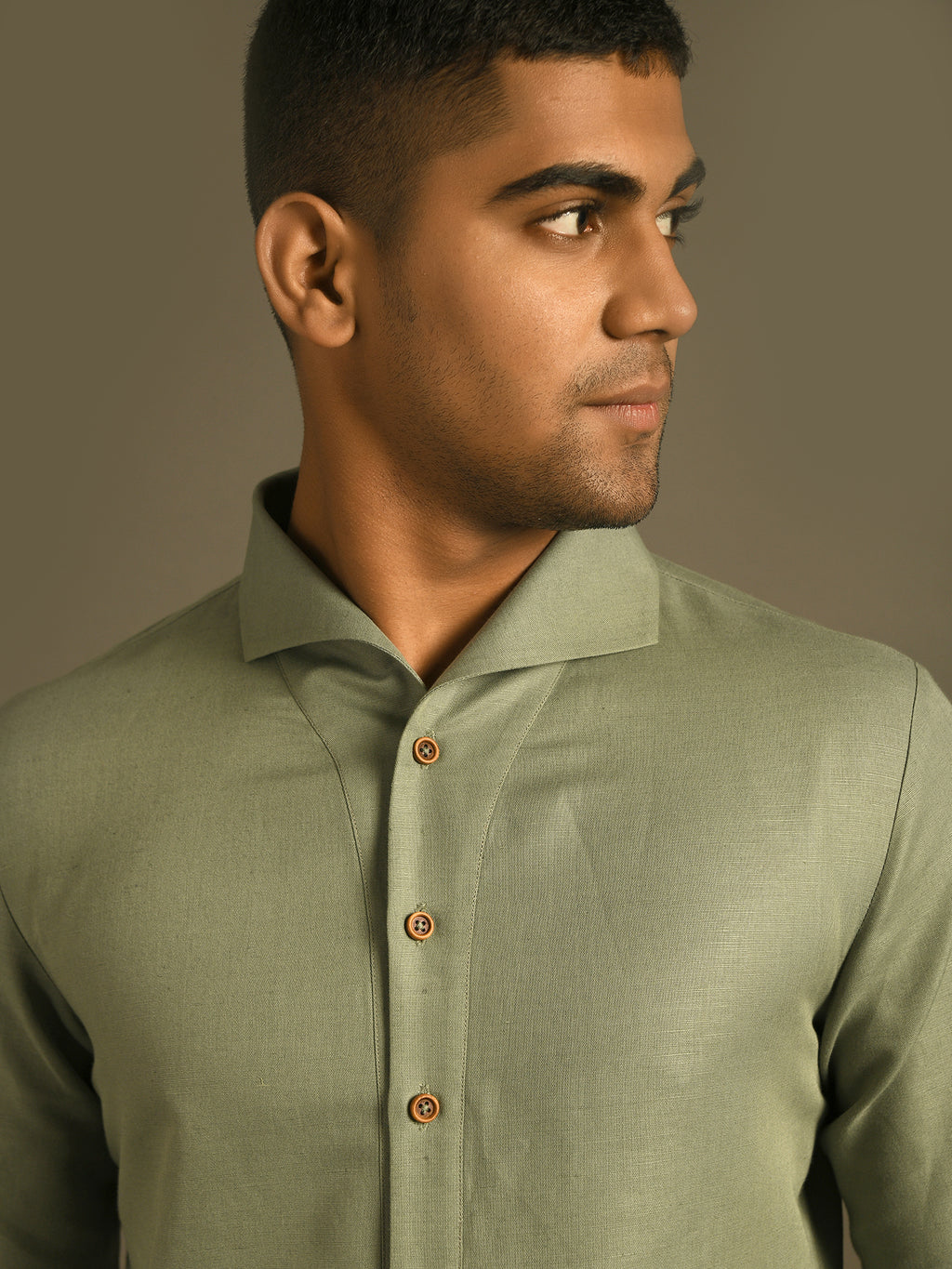 light pista green casual semi-formal shirt with seamless collar and buttons