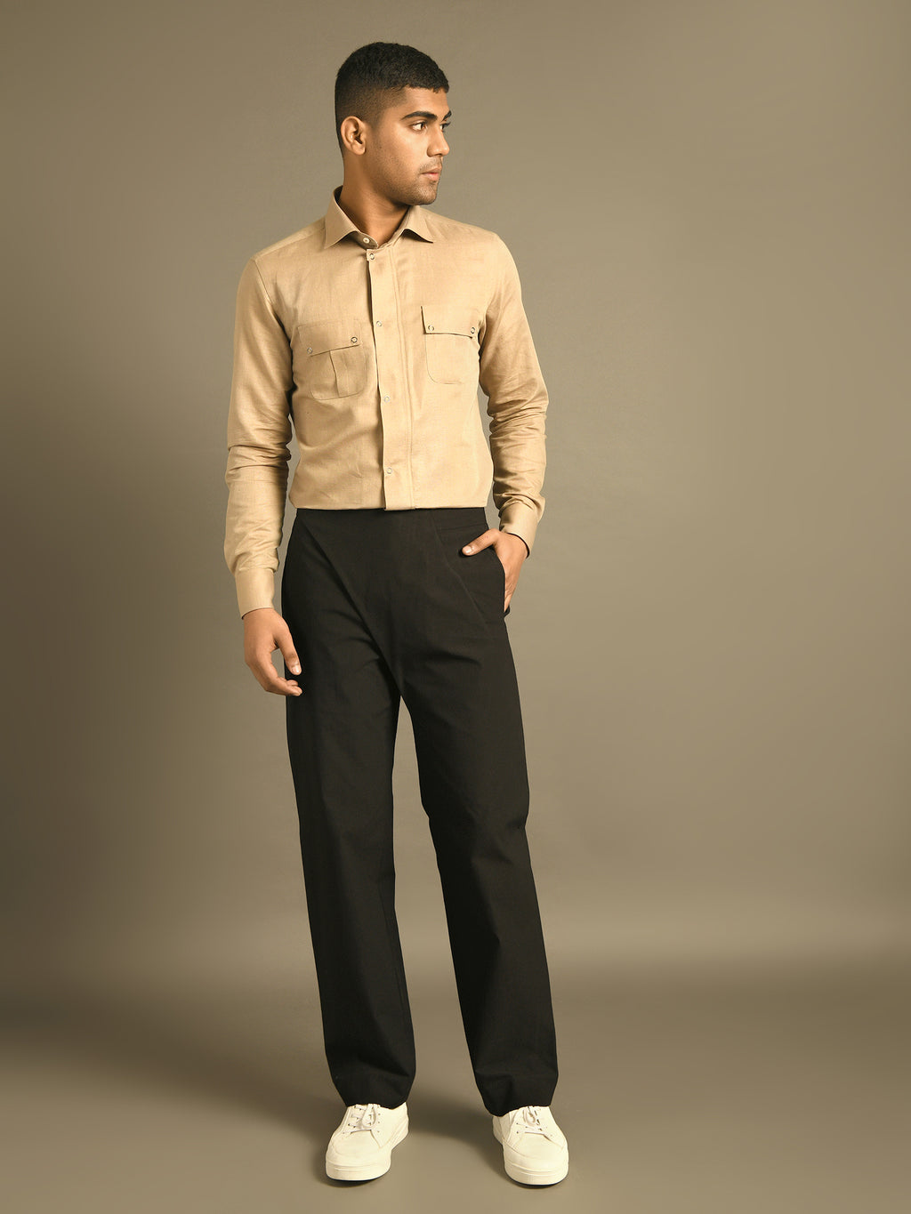 Black Trouser with stylised diagonal flap