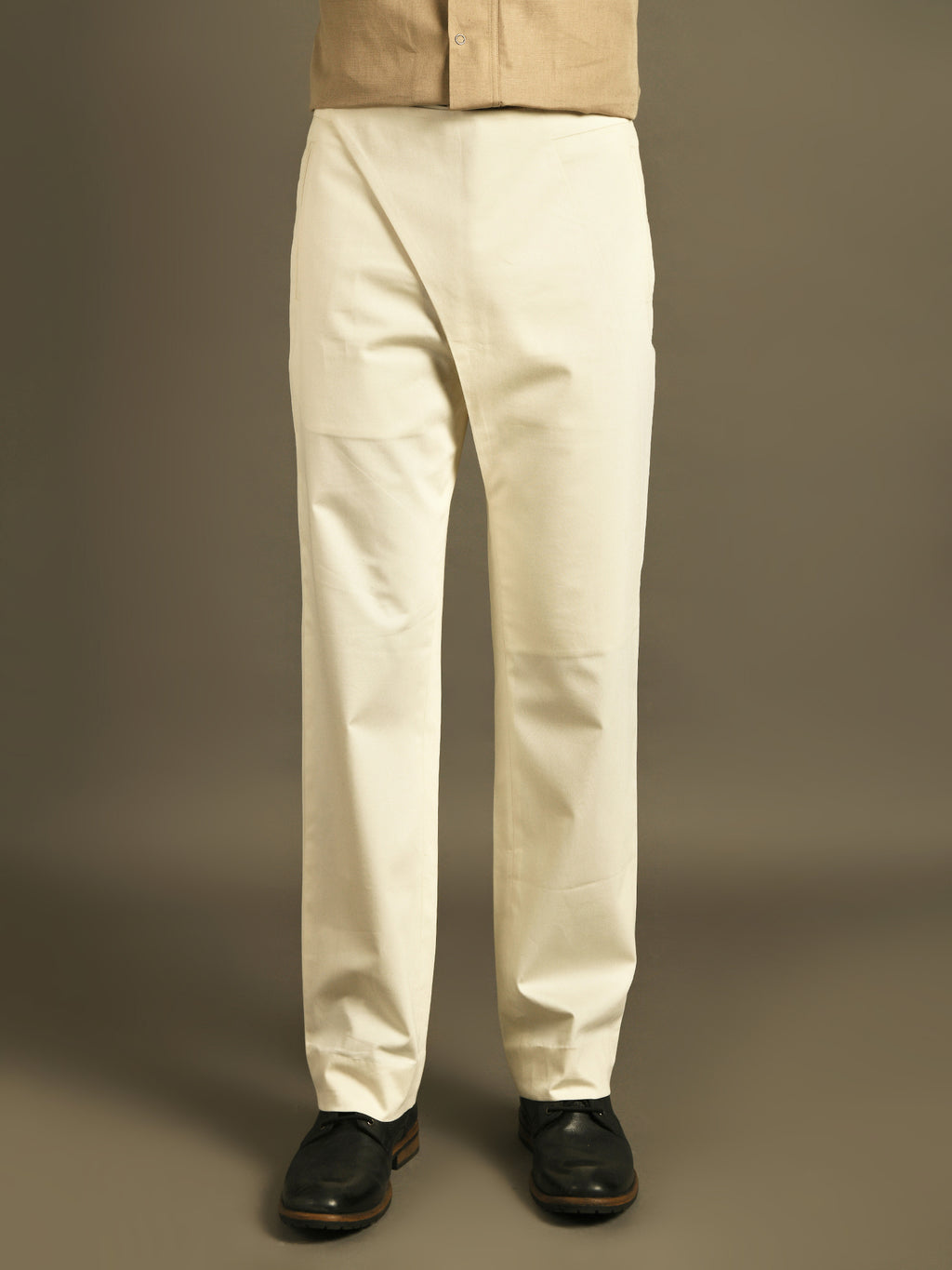 Cream Cotton Trouser with stylised Diagonal Flap